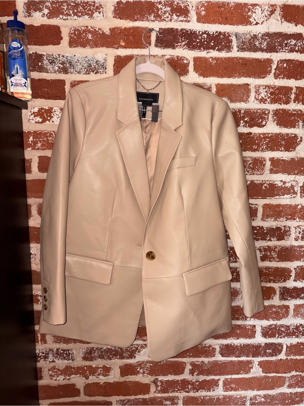 BCBGMaxAzria Beige Faux Leather Blazer